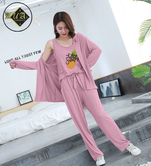 3 Piece Lounge wear Nightwear Sleepwear For Women Pineapple Print