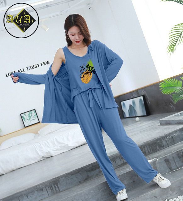 3 Piece Lounge wear Nightwear Sleepwear For Women Pineapple Print
