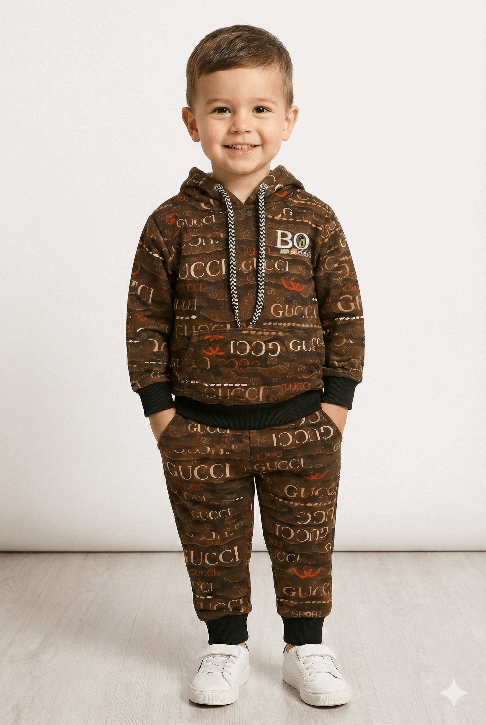 Brown Gucci Signature Print | Hoodie Winter Fleece TrackSuit
