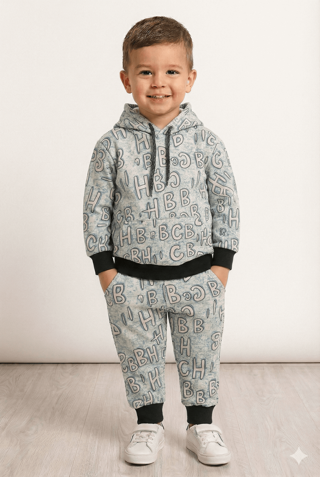 Grey Letter Print | Hoodie Winter Fleece TrackSuit