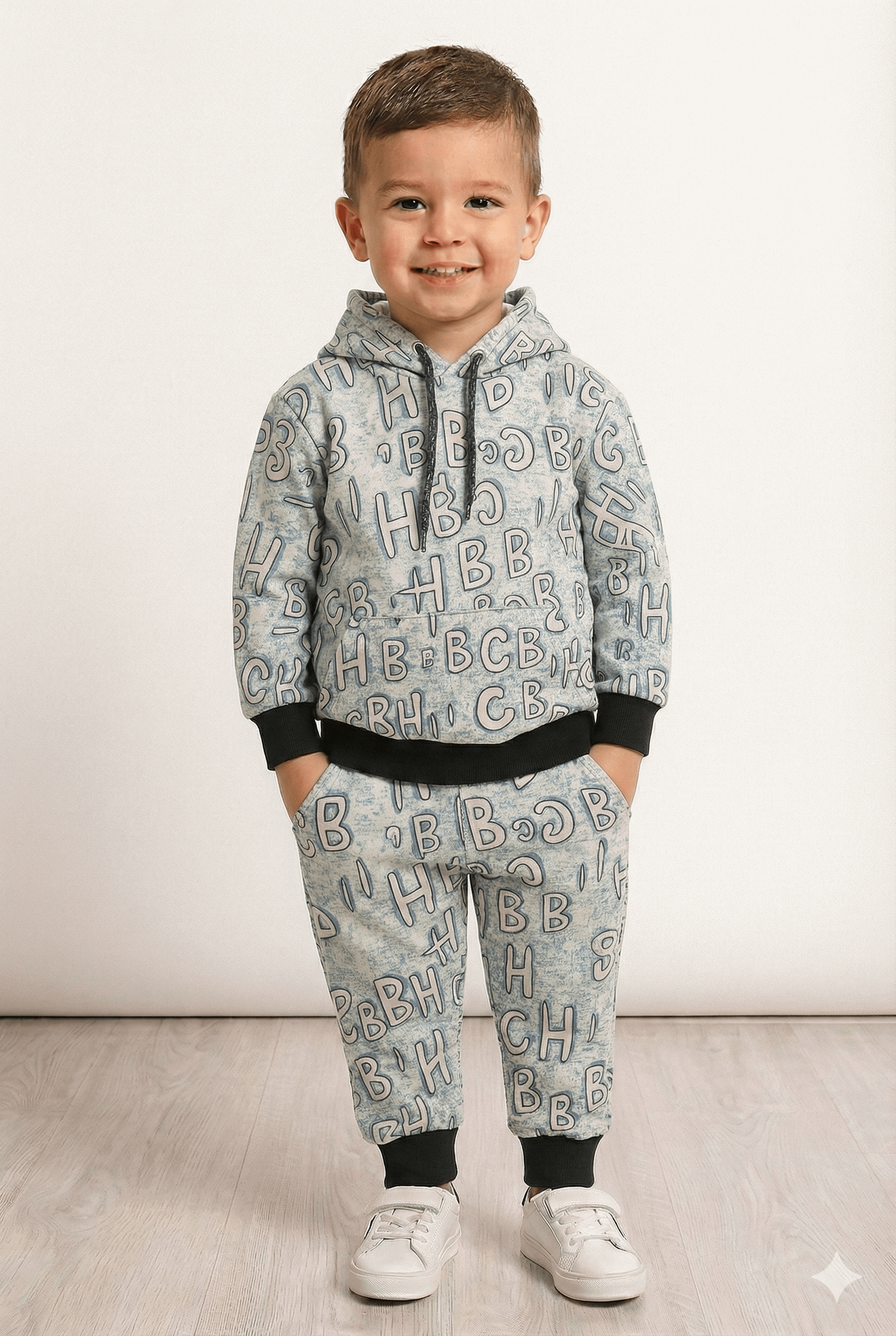 Grey Letter Print | Hoodie Winter Fleece TrackSuit