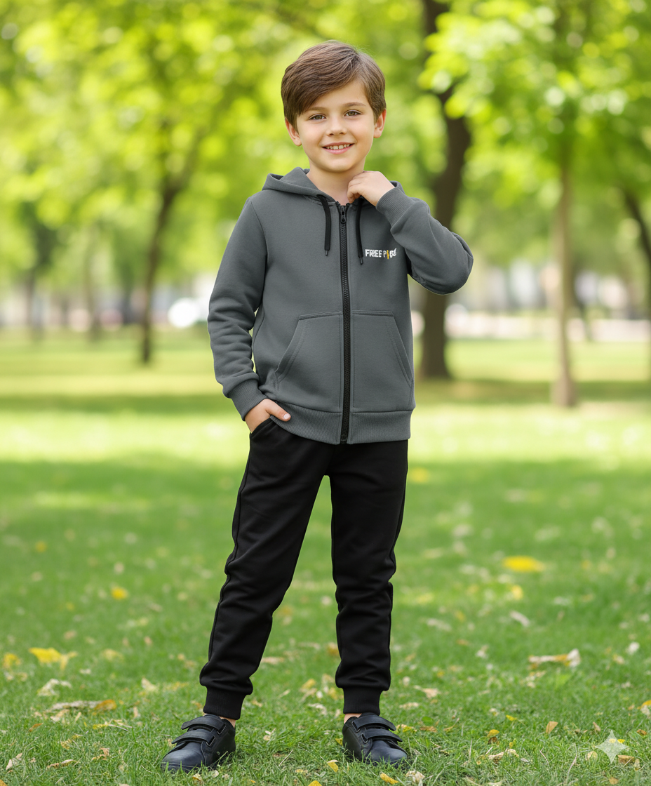 Kids Fleece Free-Fire Zipper Hoodie & Trouser Set (1–10 Years)