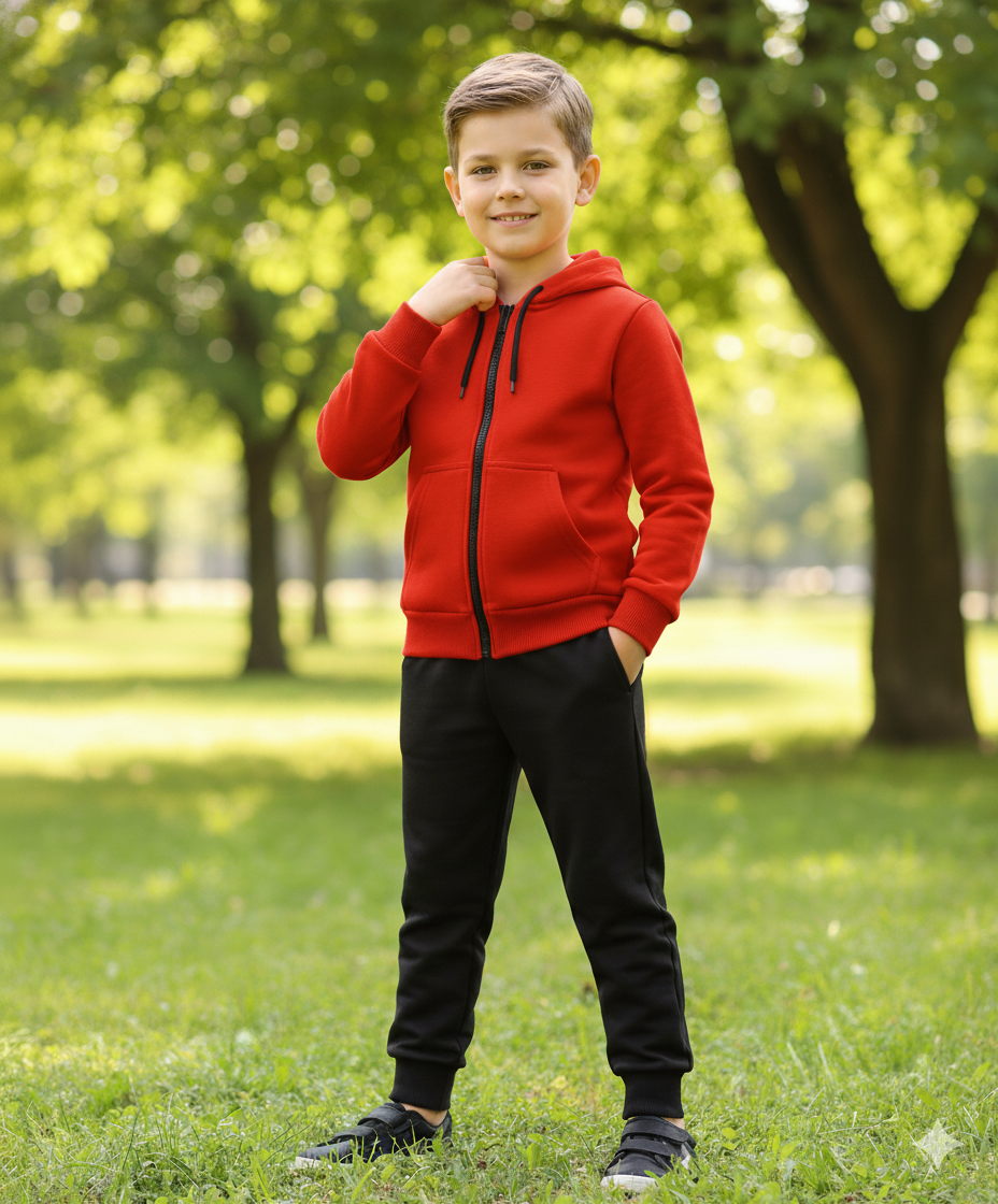 Kids Fleece Pu-ma Zipper Hoodie & Trouser Set (1–10 Years)