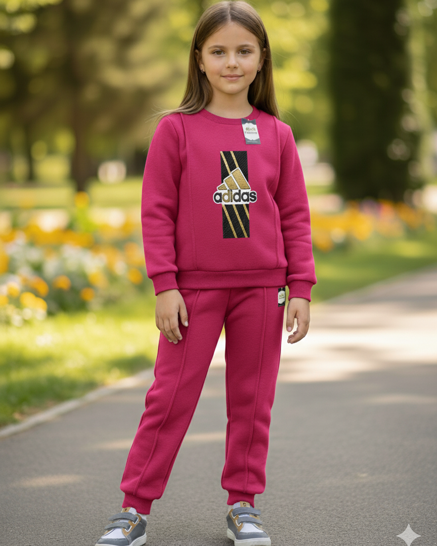 With Mix Print Sweatshirt & Trouser Set | Kids Fleece Winter Outfit For Girls (1-10 Years)Adi-das