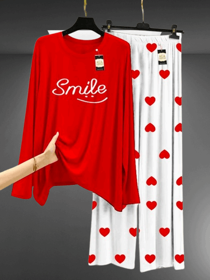 REd Smile  Mini Heart Printed Trouser (001)
