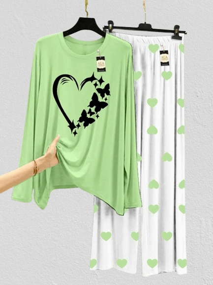 Green Butterfly Heart Printed MIni Heart Printed Trouser (001)