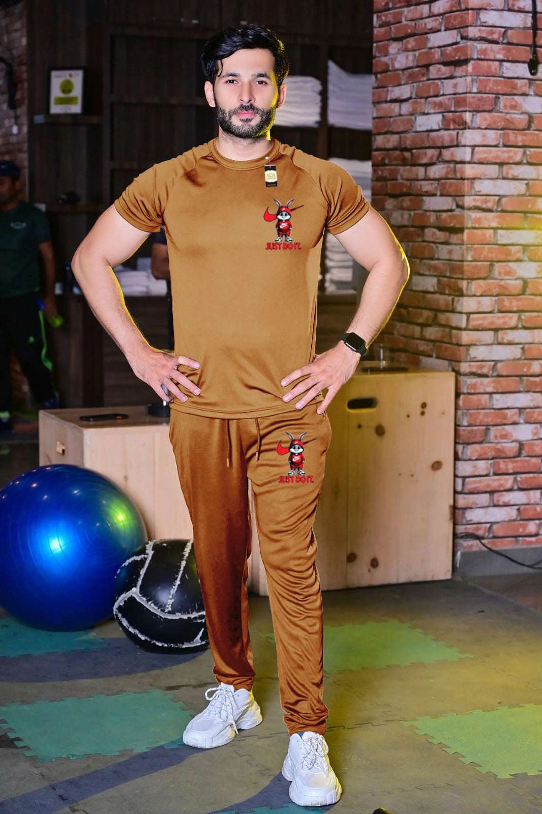 Brown Pack Of 2 Tracksuit For Men's (T-Shirt+Trouser)