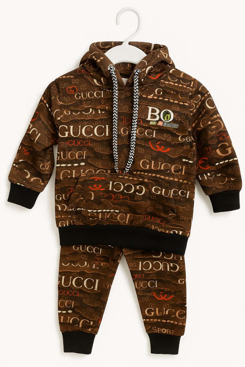 Brown Gucci Signature Print | Hoodie Winter Fleece TrackSuit