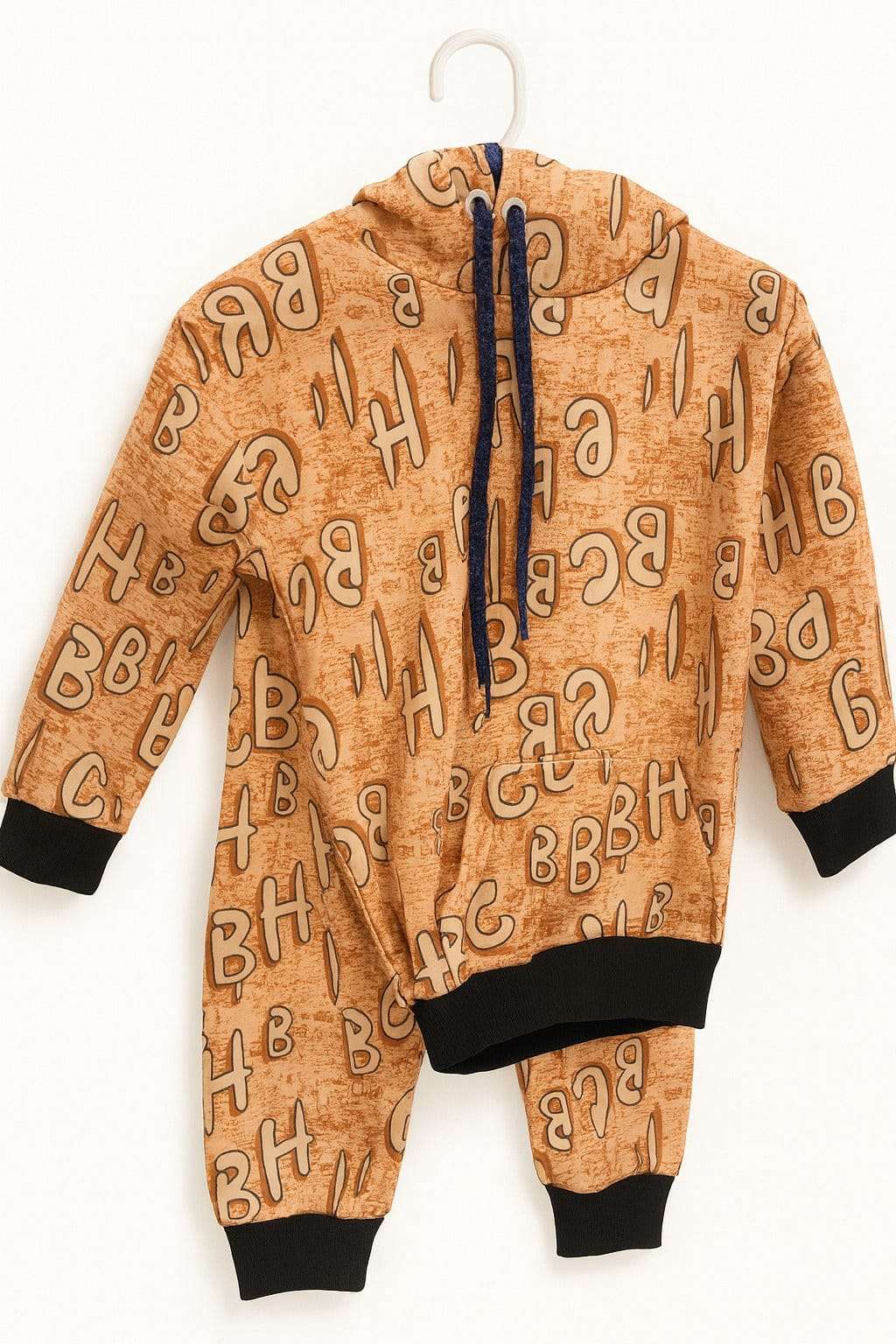 Beige Letter Print | Hoodie Winter Fleece TrackSuit