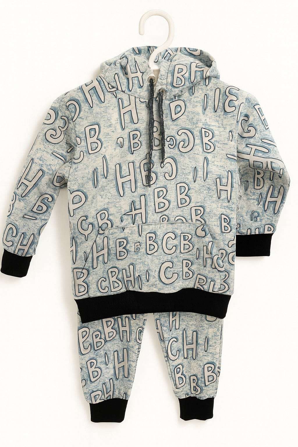 Grey Letter Print | Hoodie Winter Fleece TrackSuit