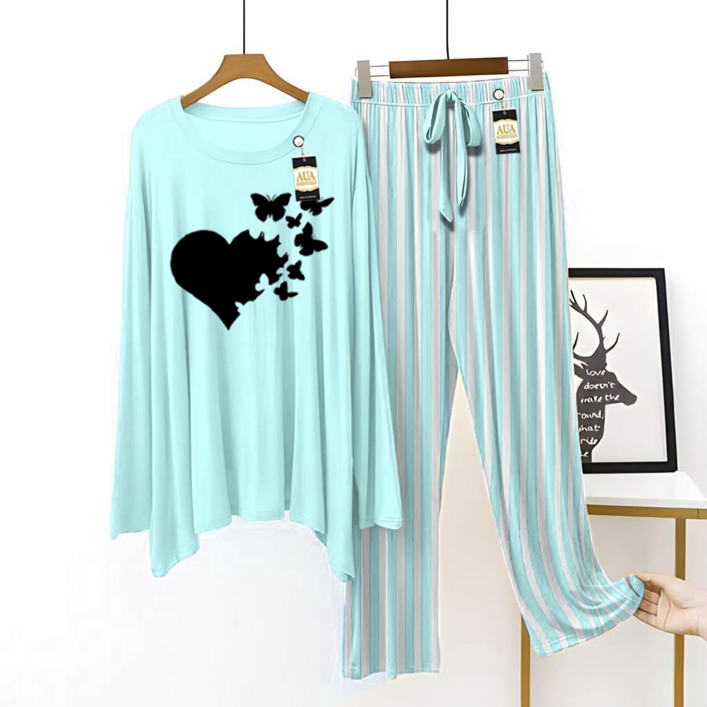 Butterflies Heart Printed Lining Trouser Lounge wear Nightwear Sleepwear For Women (7 colours)(002)
