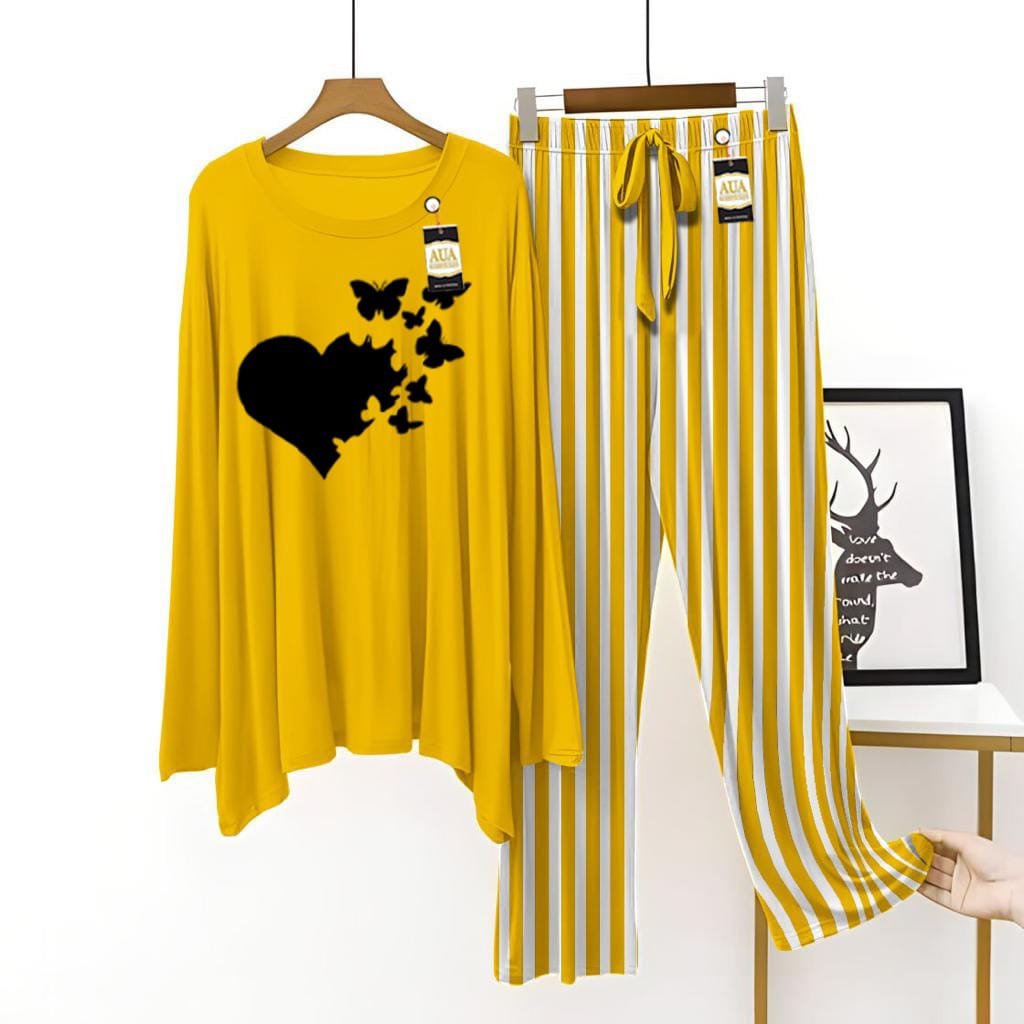 Butterflies Heart Printed Lining Trouser Lounge wear Nightwear Sleepwear For Women (7 colours)(002)