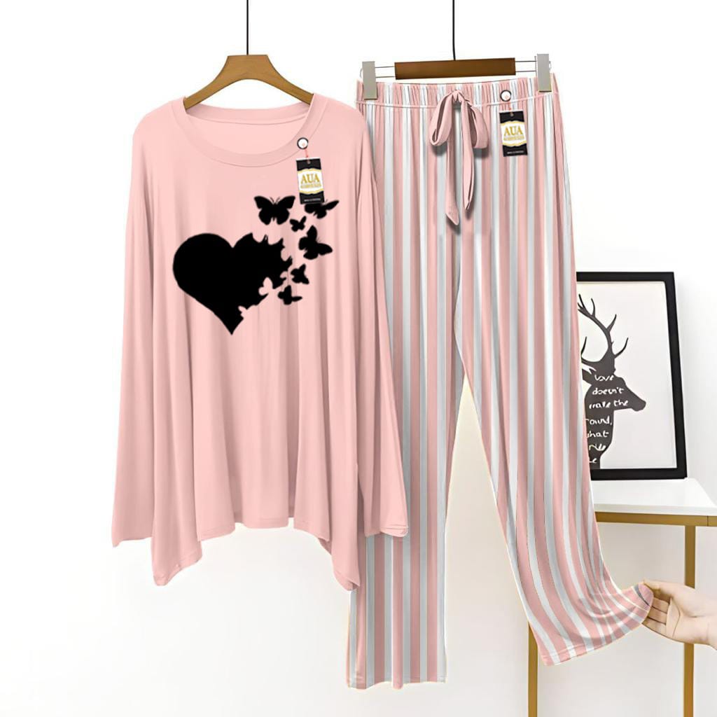 Butterflies Heart Printed Lining Trouser Lounge wear Nightwear Sleepwear For Women (7 colours)(002)