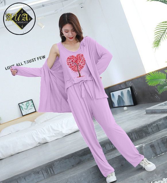 3 Piece Lounge wear Nightwear Sleepwear For Women New Heart Print