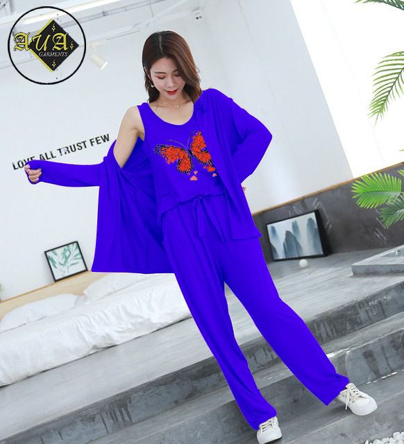 3 Piece Lounge wear Nightwear Sleepwear For Women Mini Butterflies Print