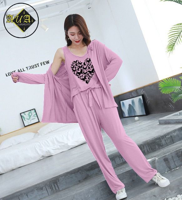 3 Piece Lounge wear Nightwear Sleepwear For Women new Heart Print