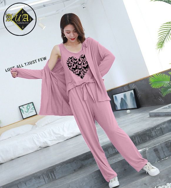 3 Piece Lounge wear Nightwear Sleepwear For Women new Heart Print