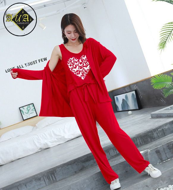 3 Piece Lounge wear Nightwear Sleepwear For Women new Heart Print