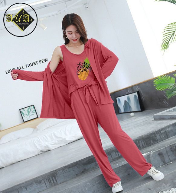 3 Piece Lounge wear Nightwear Sleepwear For Women Pineapple Print