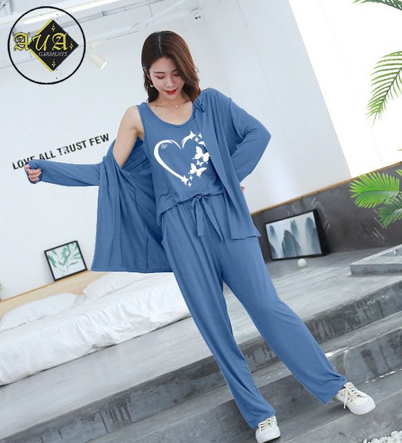 3 Piece Lounge wear Nightwear Sleepwear For Women Women Heart print