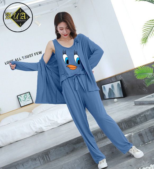 3 Piece Lounge wear Nightwear Sleepwear For Women Duffy Print