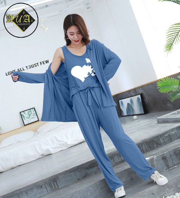 3 Piece Lounge wear Nightwear Sleepwear For Women Heart Butterflies Print