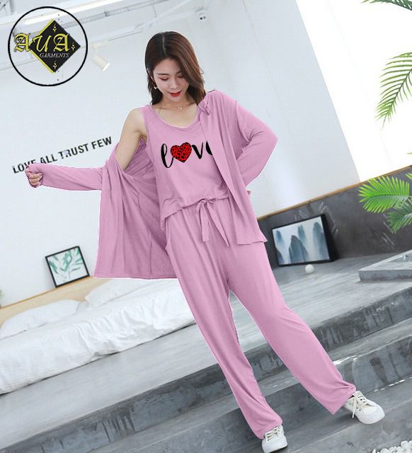 3 Piece Lounge wear Nightwear Sleepwear For Women Love Print