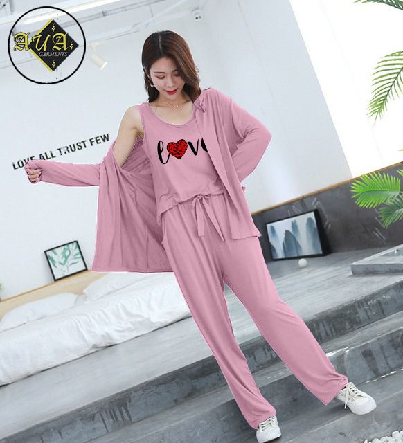 3 Piece Lounge wear Nightwear Sleepwear For Women Love Print