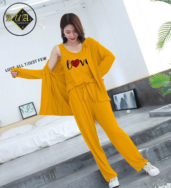 3 Piece Lounge wear Nightwear Sleepwear For Women Love Print