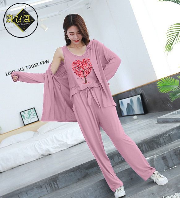 3 Piece Lounge wear Nightwear Sleepwear For Women New Heart Print