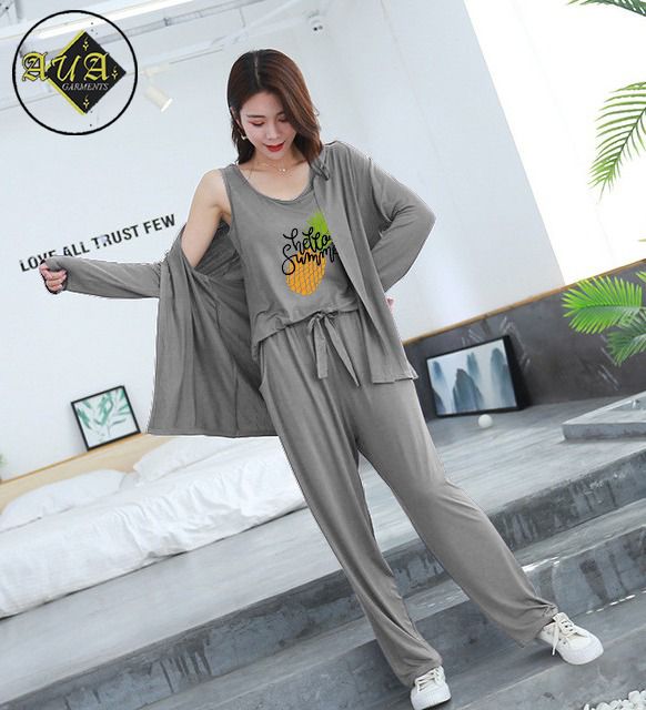 3 Piece Lounge wear Nightwear Sleepwear For Women Pineapple Print