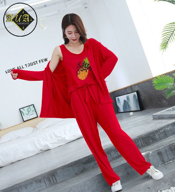 3 Piece Lounge wear Nightwear Sleepwear For Women Pineapple Print