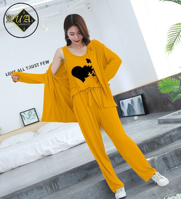 3 Piece Lounge wear Nightwear Sleepwear For Women Heart Butterflies Print
