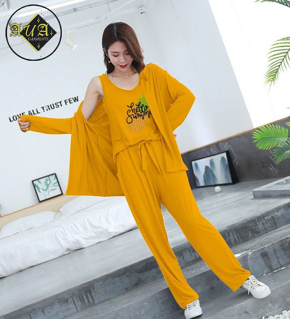3 Piece Lounge wear Nightwear Sleepwear For Women Pineapple Print