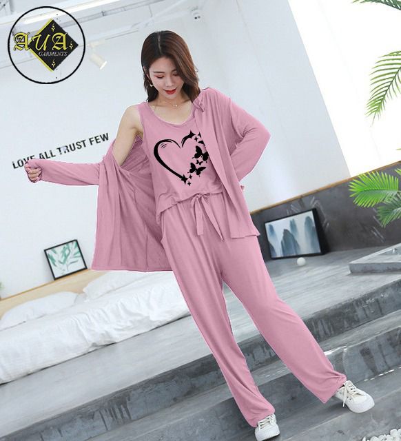 3 Piece Lounge wear Nightwear Sleepwear For Women Women Heart print