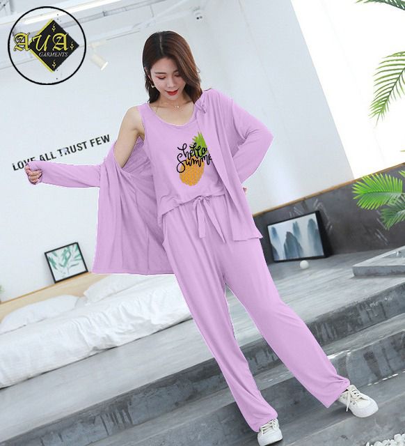 3 Piece Lounge wear Nightwear Sleepwear For Women Pineapple Print