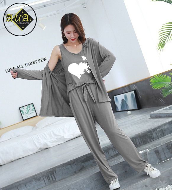 3 Piece Lounge wear Nightwear Sleepwear For Women Heart Butterflies Print