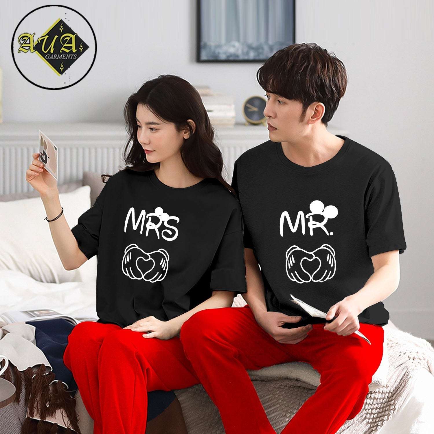 MR & MRS Couple Night Suit for Men and Women Pack of  2