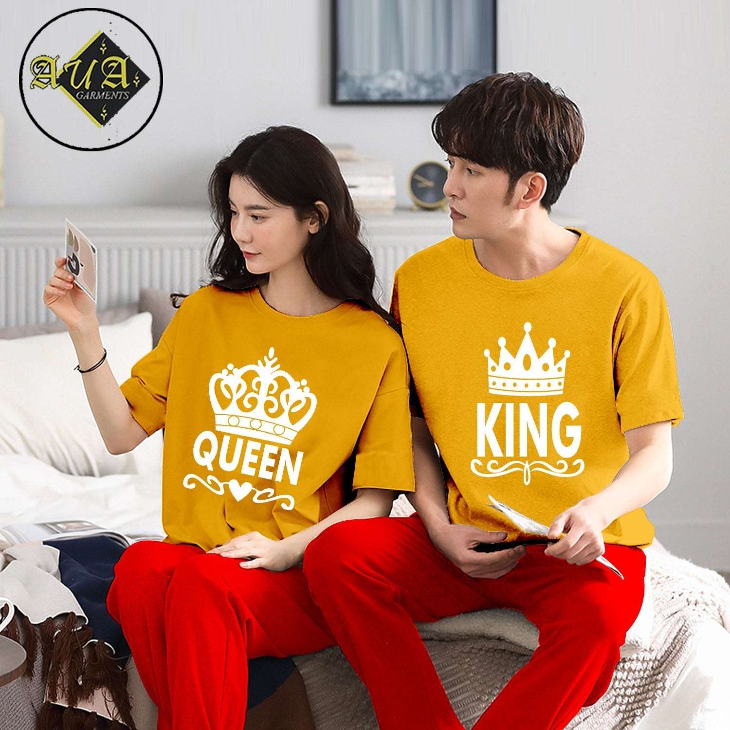 Queen & King Couple Night Suit for Men and Women Pack of 2 (7 colours)