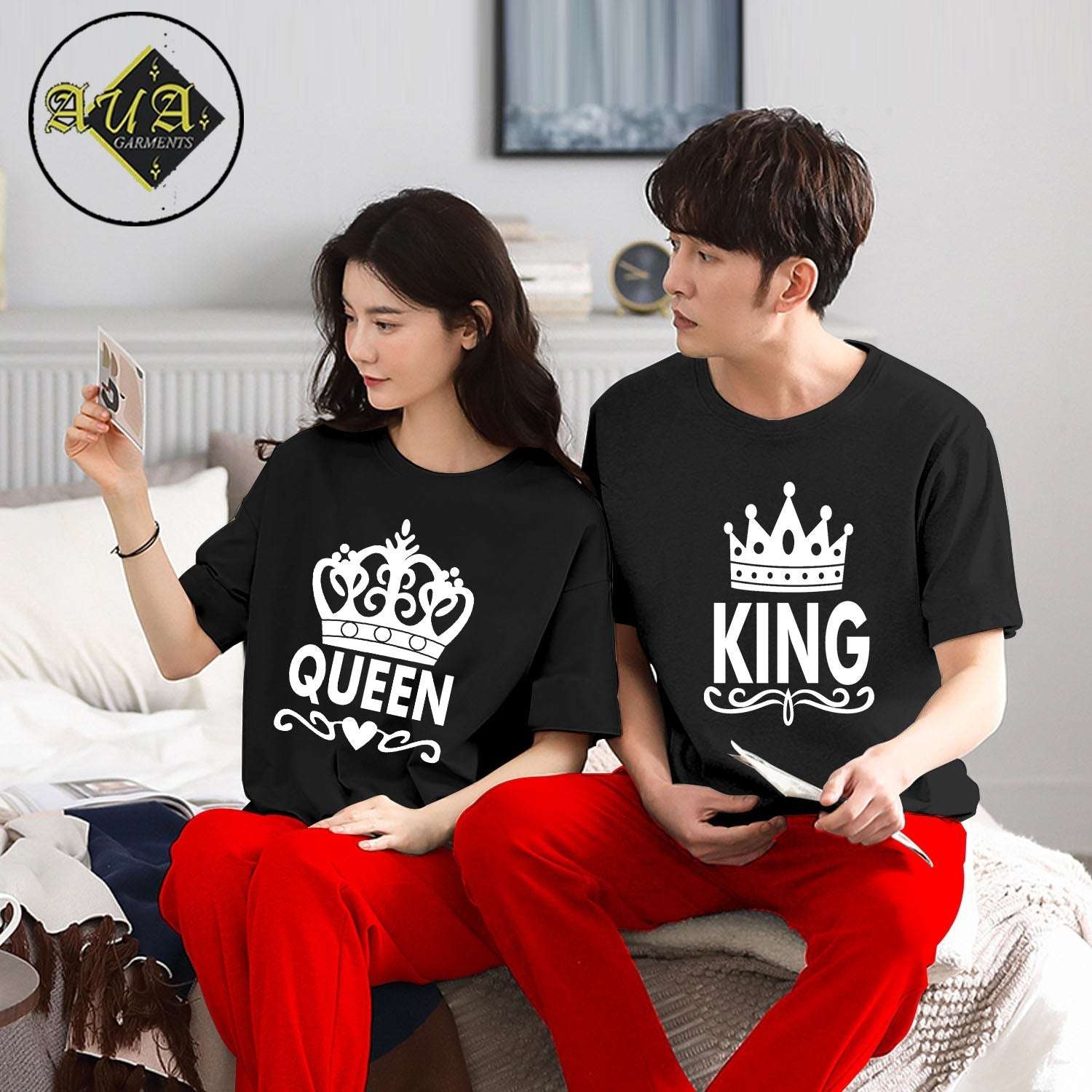 Queen & King Couple Night Suit for Men and Women Pack of 2 (7 colours)