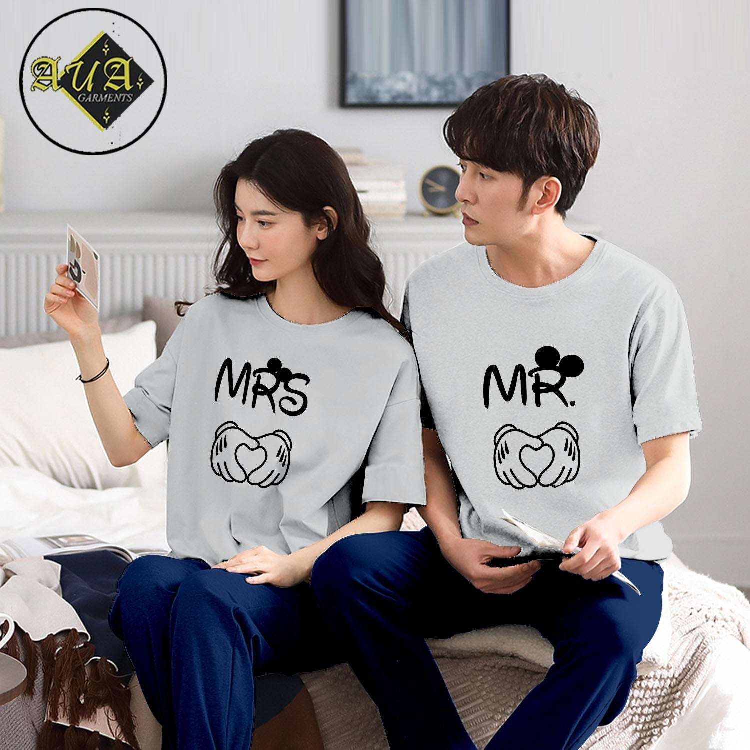MR & MRS Couple Night Suit for Men and Women Pack of  2