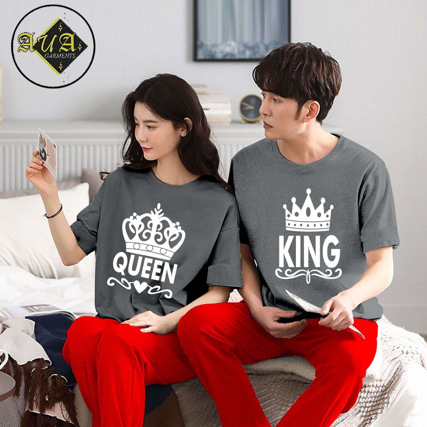 Queen & King Couple Night Suit for Men and Women Pack of 2 (7 colours)