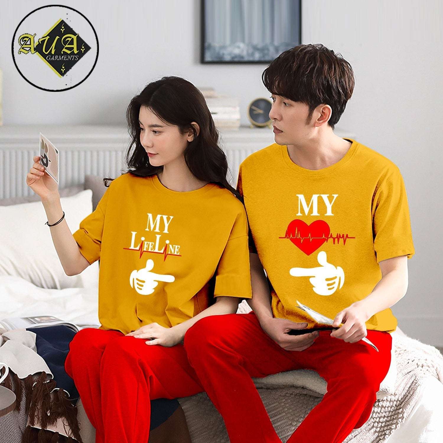 My Life Line & My Couple Night Suit for Men and Women Pack of 2 (5 colours)