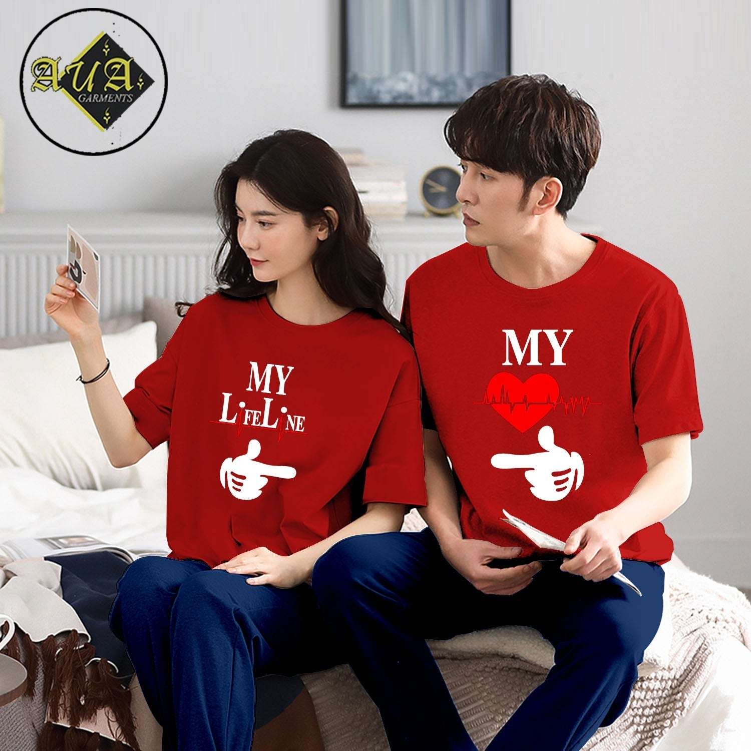 My Life Line & My Couple Night Suit for Men and Women Pack of 2 (5 colours)
