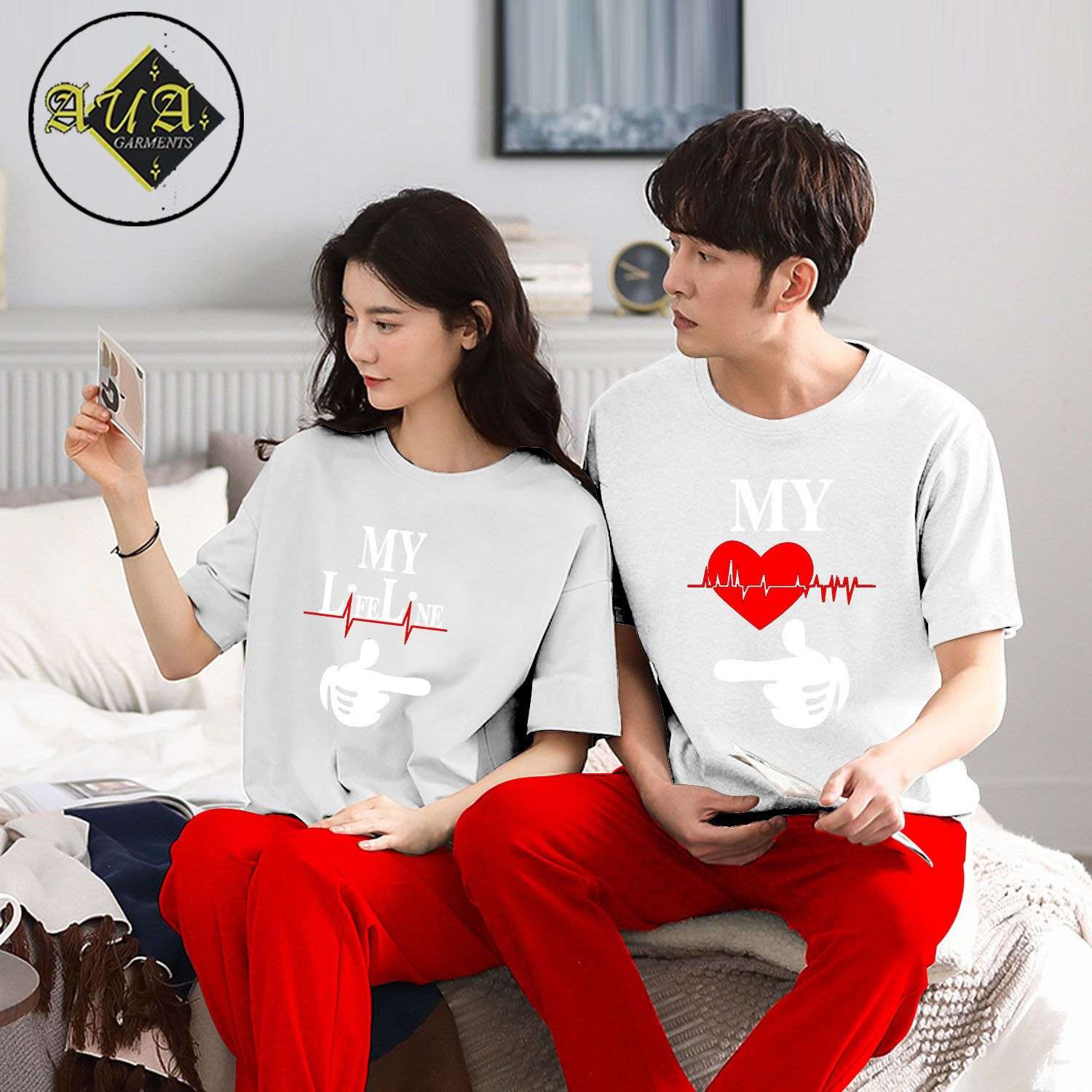 My Life Line & My Couple Night Suit for Men and Women Pack of 2 (5 colours)