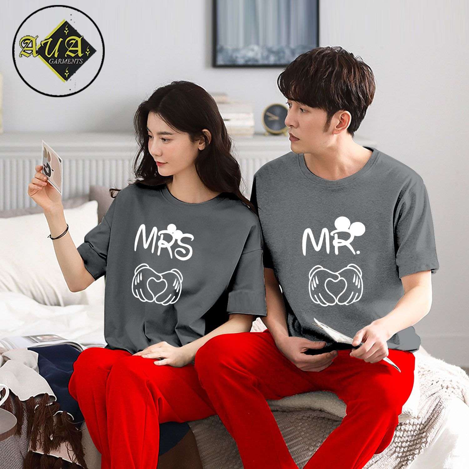MR & MRS Couple Night Suit for Men and Women Pack of  2