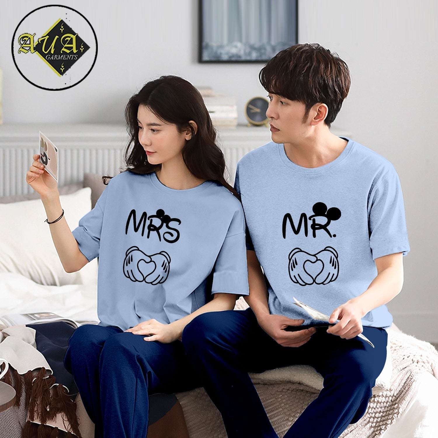 MR & MRS Couple Night Suit for Men and Women Pack of  2