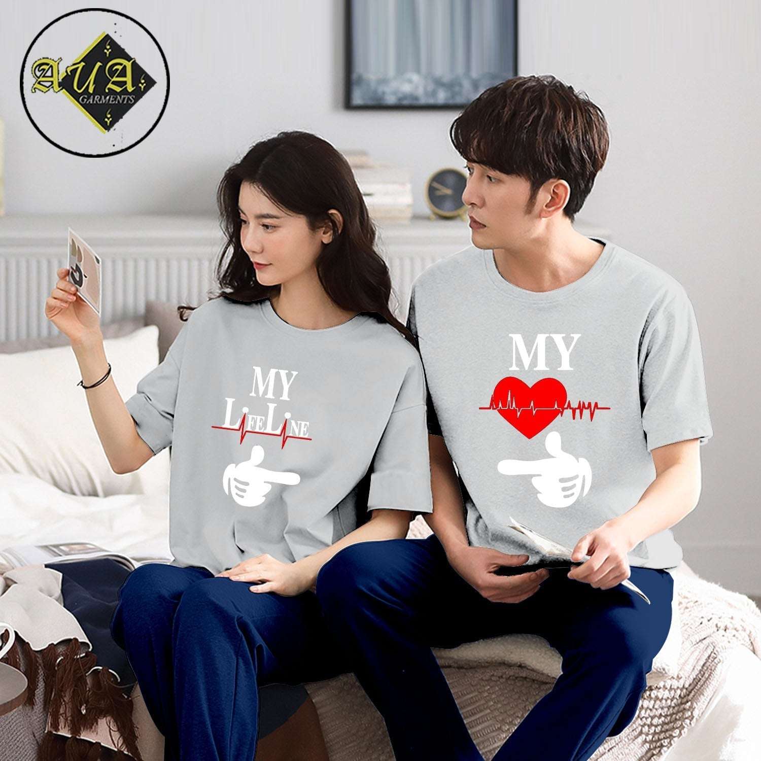 My Life Line & My Couple Night Suit for Men and Women Pack of 2 (5 colours)