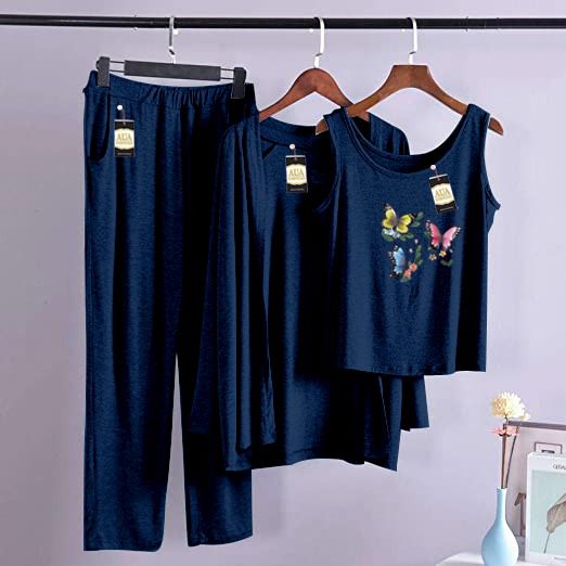 3 Piece Lounge wear Nightwear Sleepwear For Women Mini Butterflies Print