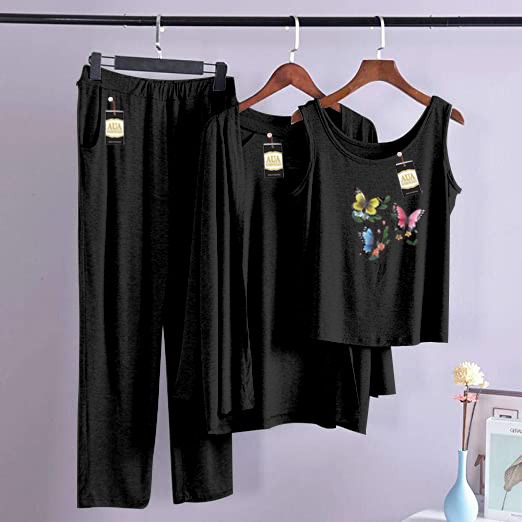 3 Piece Lounge wear Nightwear Sleepwear For Women Mini Butterflies Print